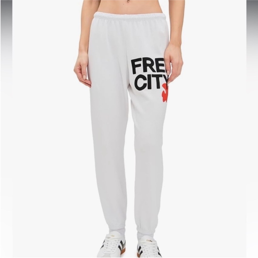Freecity White Sweatpants with Black and Red Logo